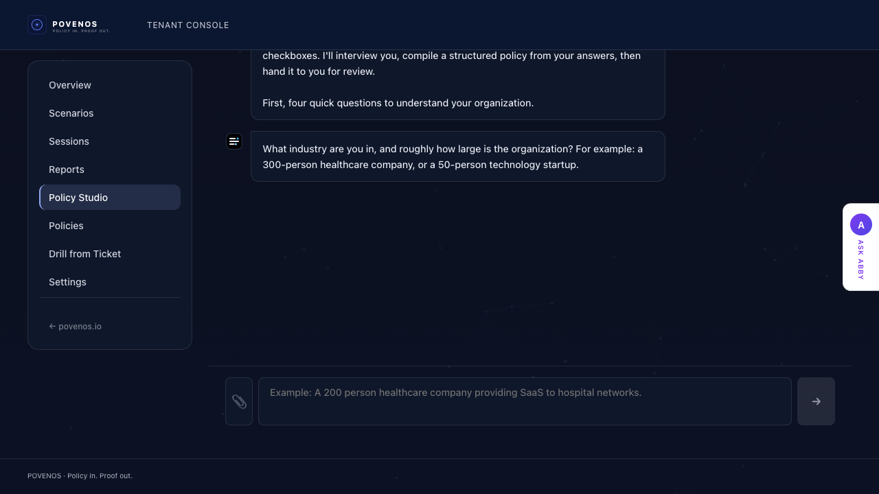 Abby's policy intelligence interface in Policy Studio